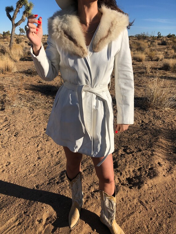Vintage White Leather Fox Fur Jacket