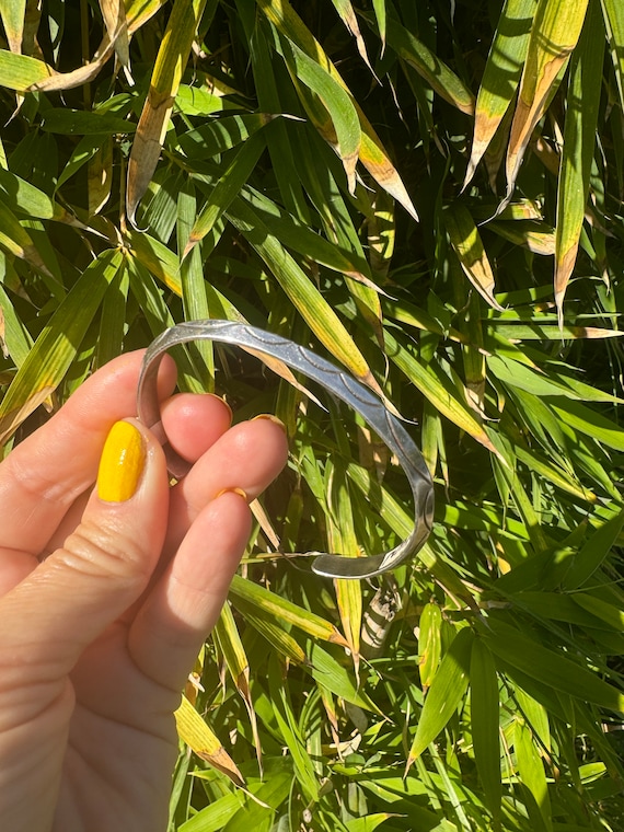 Solid Etched Silver Half Moons Cuff Bracelet - image 2
