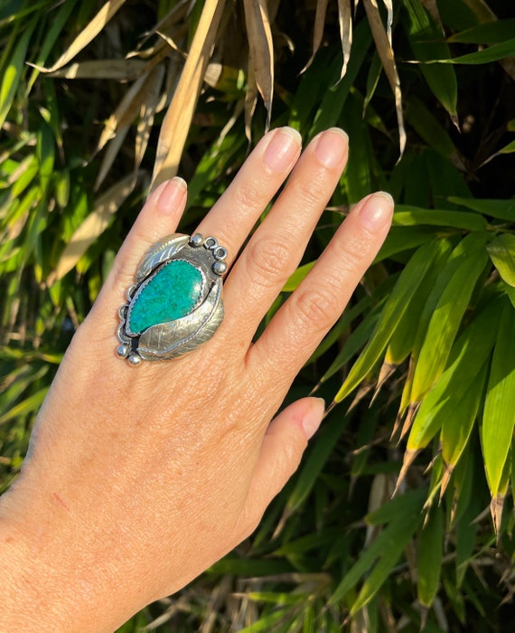 Double Feathers Large Turquoise Ring - image 1