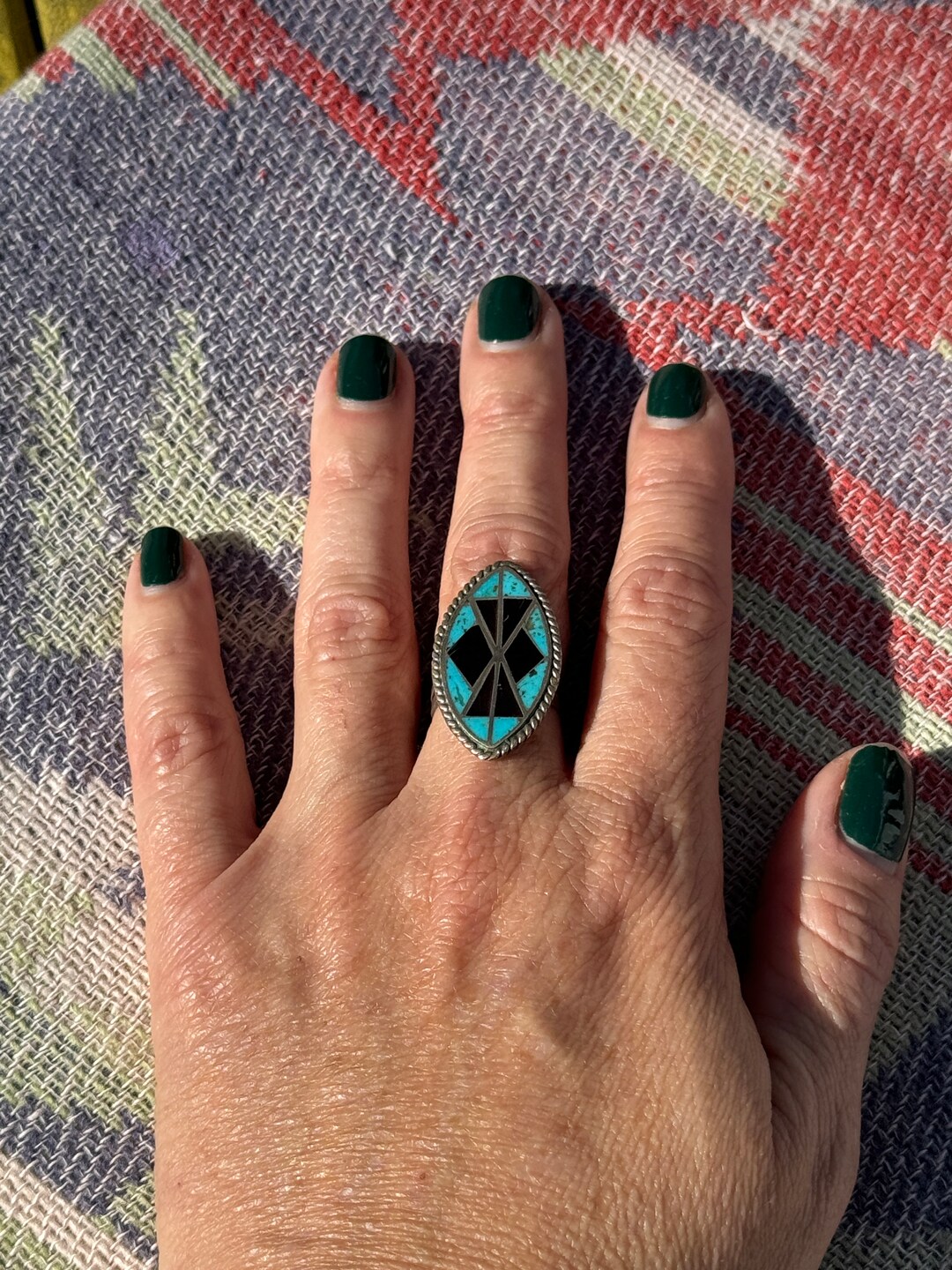 Turquoise Inlay Sign Vintage Jet Turquoise Inlay Ring - Etsy