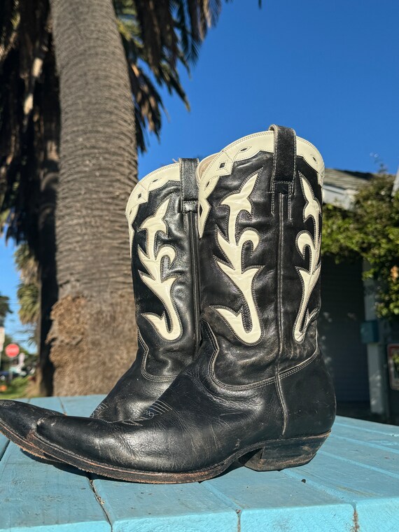 Western Black and White Leather Boots ~ Mens Size 