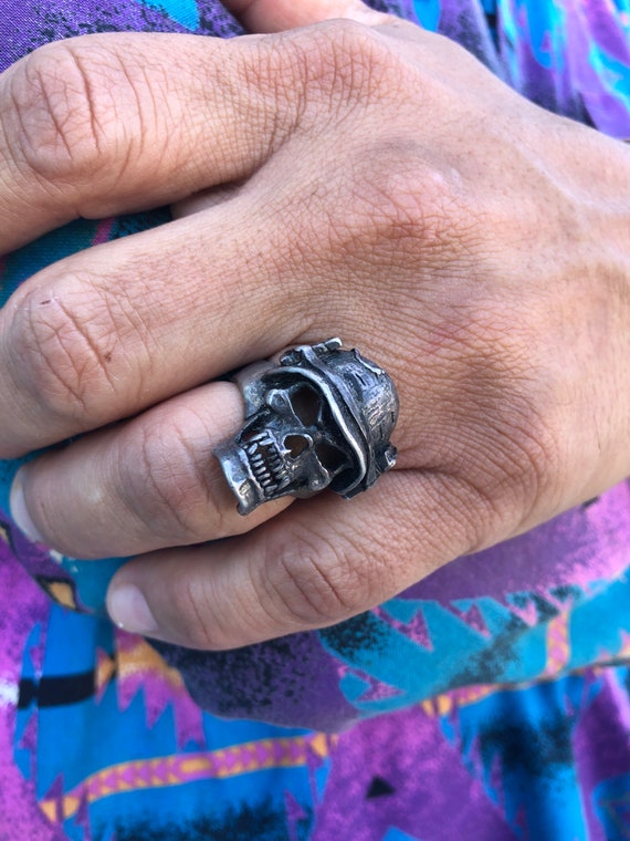 Vintage Skull Helmut Biker Ring - image 1