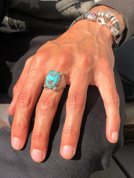 Sandcast Turquoise Pawn Ring