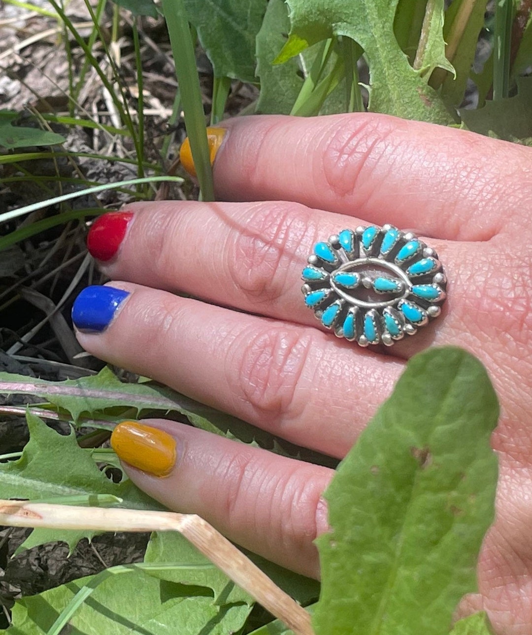 Vintage Needlepoint Turquoise Ring Etsy