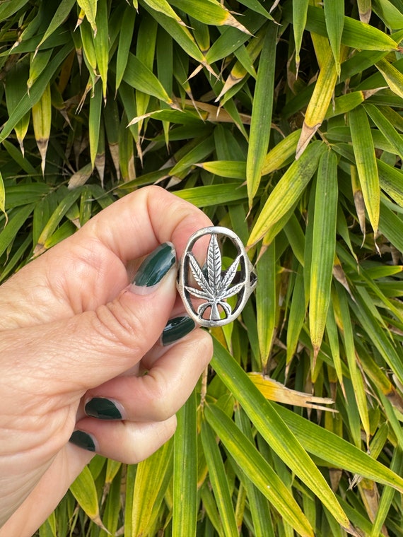 Marijuana Pot Leaf Sterling Silver Ring - image 1