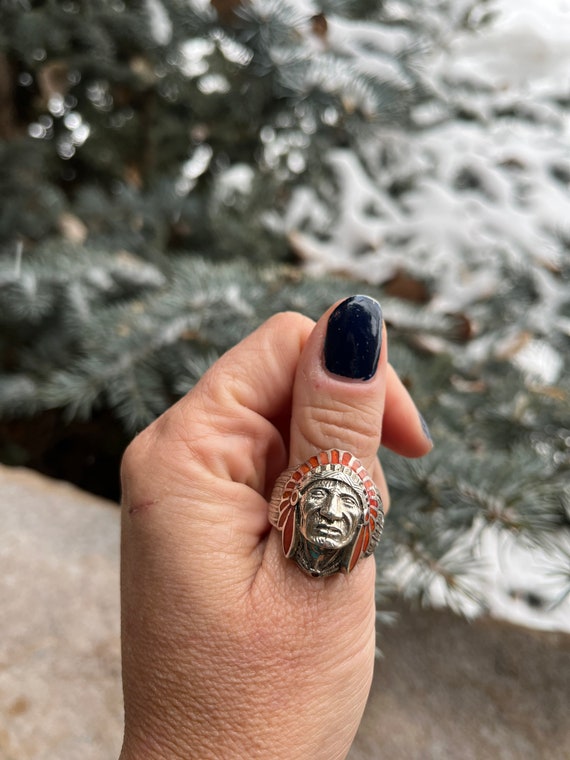 Indian Chief Headdress Coral Ring