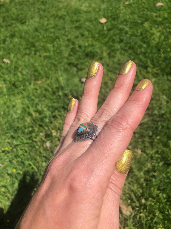 Vintage Zuni Inlay Heart Ring View 2