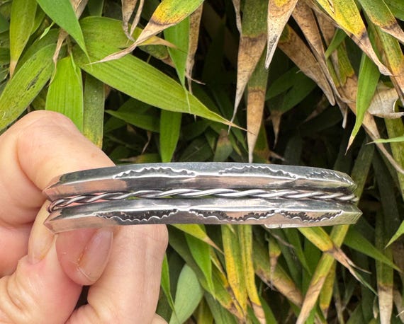 Solid Stamped Silver Double Twisted Cuff Bracelet - image 3