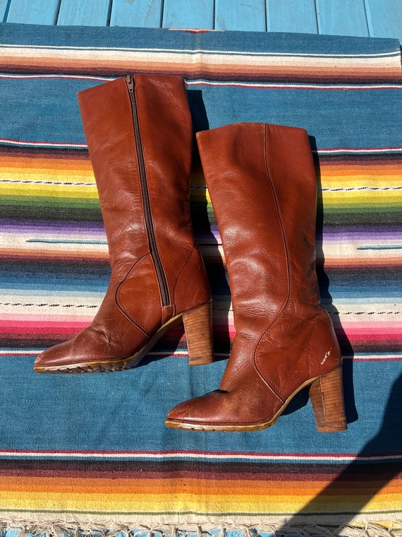 Vintage 1970s Leather Zip Side Boots ~Womens 6