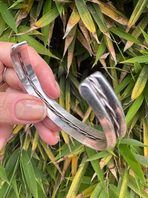 Solid Stamped Silver Double Twisted Cuff Bracelet - image 7