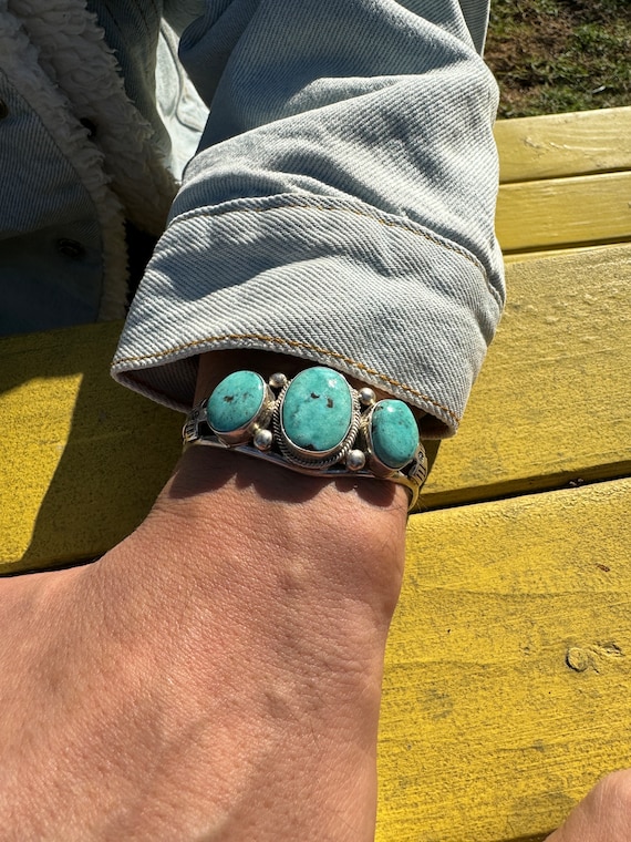 Navajo Roie Jaque Thunderbird Turquoise Cuff