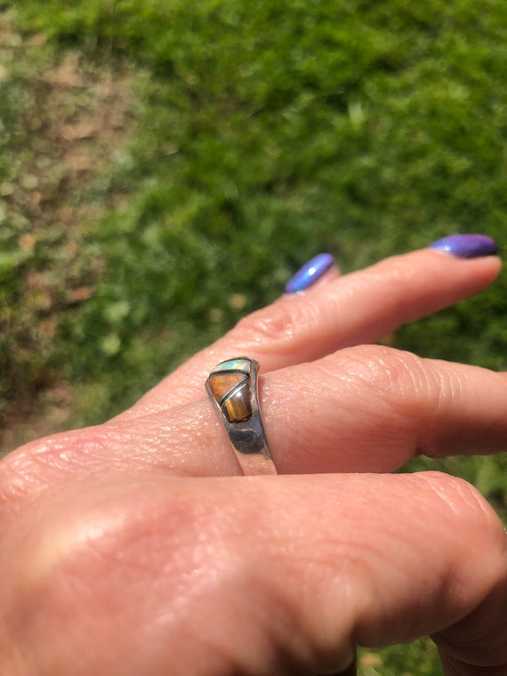 Vintage Zuni Tigereye Opal Sterling Silver Ring - image 2