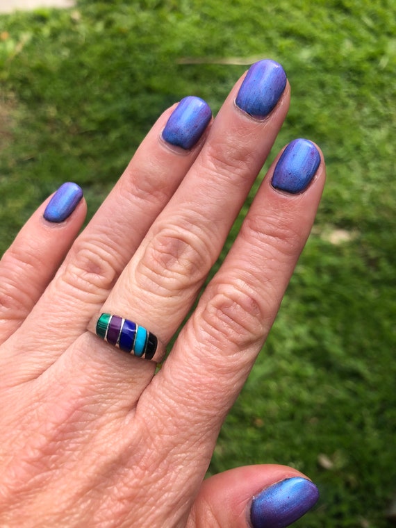 Vintage Zuni Multi Stone Sterling Silver Ring - image 1