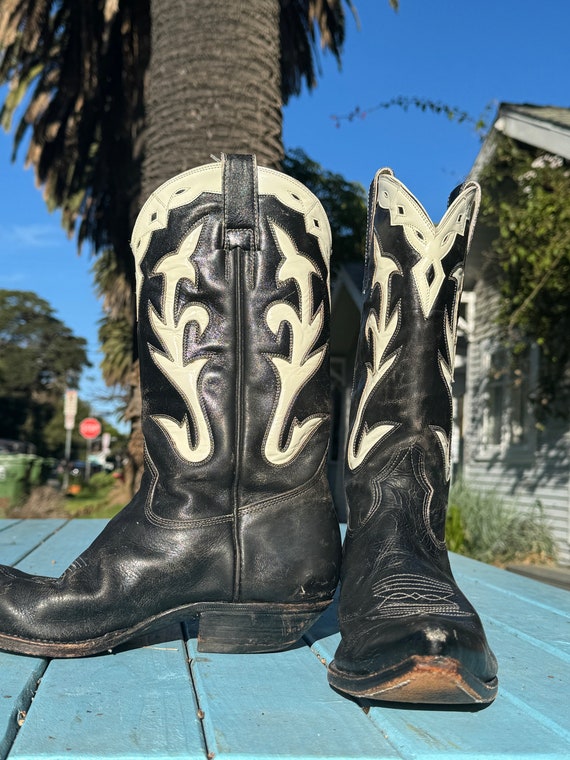 Western Black and White Leather Boots ~ Mens Size… - image 3