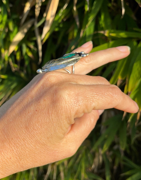 Double Feathers Large Turquoise Ring - image 6