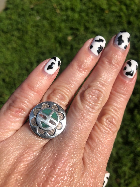 Zuni Sun Face Sterling Silver Ring - image 1