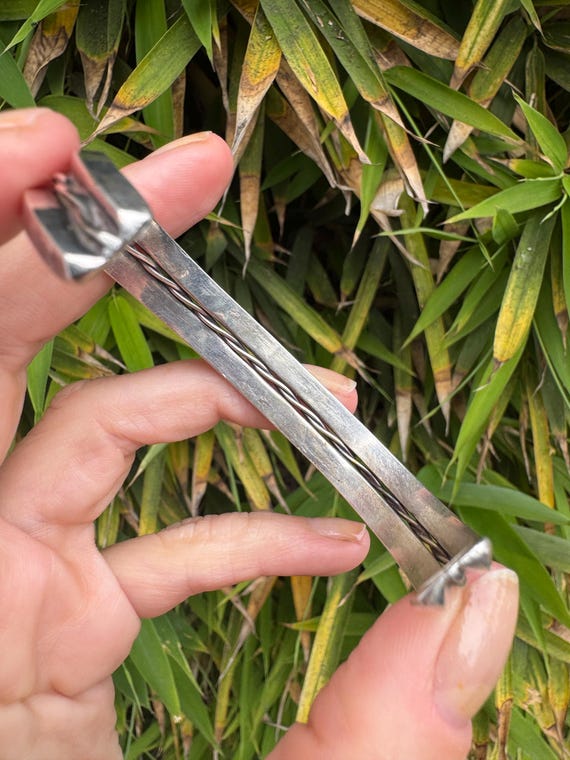 Solid Stamped Silver Double Twisted Cuff Bracelet - image 6