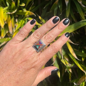 Vintage Square Inlay Pawn Ring