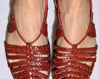 Vintage Braided Leather Ankle Wrap  Shoes