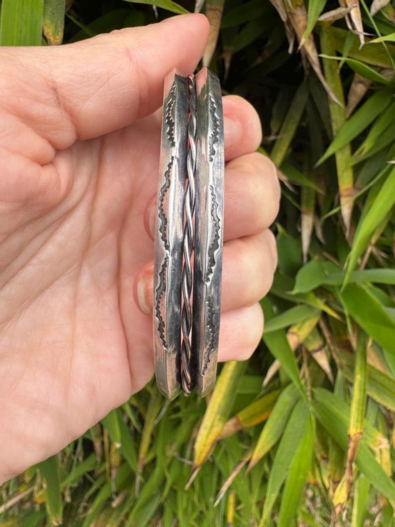 Solid Stamped Silver Double Twisted Cuff Bracelet - image 8