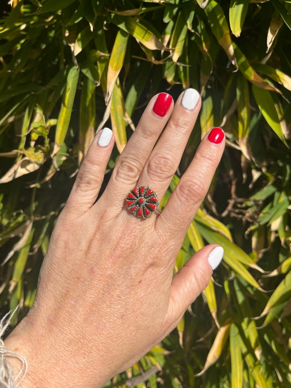 Coral Needlepoint Ring - image 1
