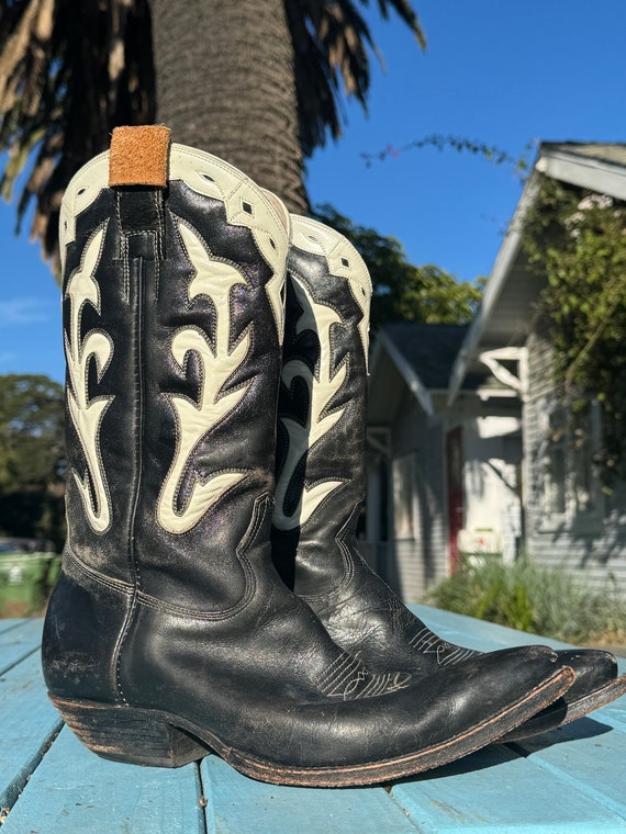 Western Black and White Leather Boots ~ Mens Size… - image 5