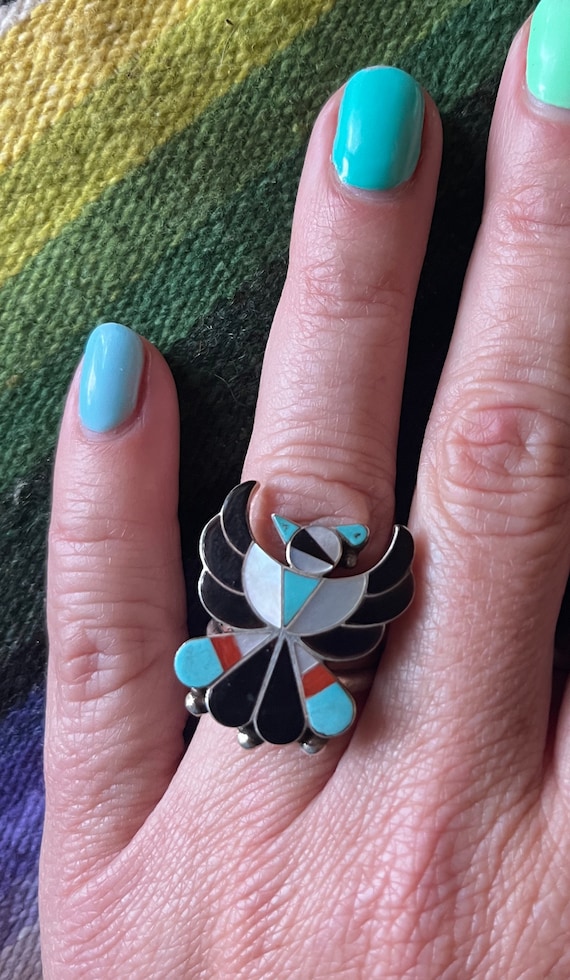 Thunderbird Zuni Pawn Inlay Ring - image 1