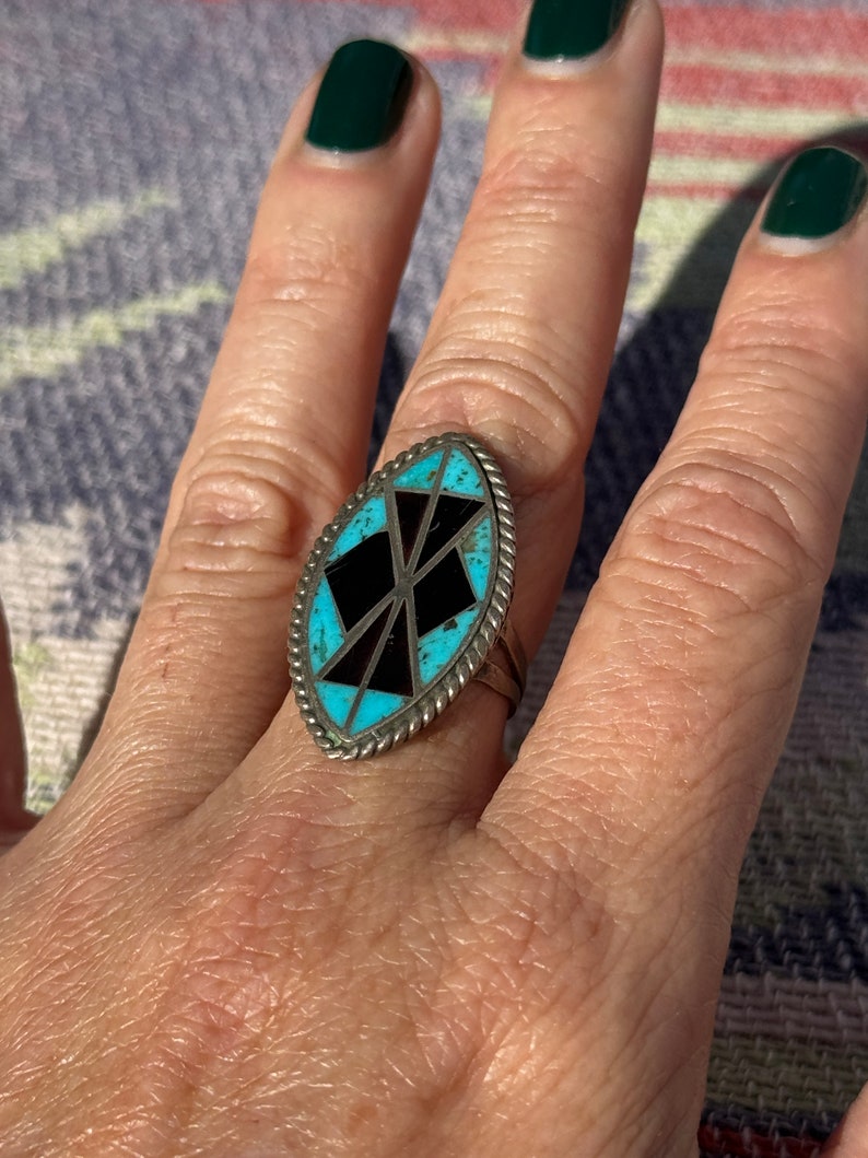 Turquoise Inlay Rings Vintage Jet Turquoise Inlay Ring - Etsy