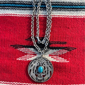 Vintage Tribal Aztec Bird Totem Pendant Necklace