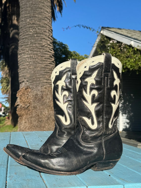 Western Black and White Leather Boots ~ Mens Size… - image 2