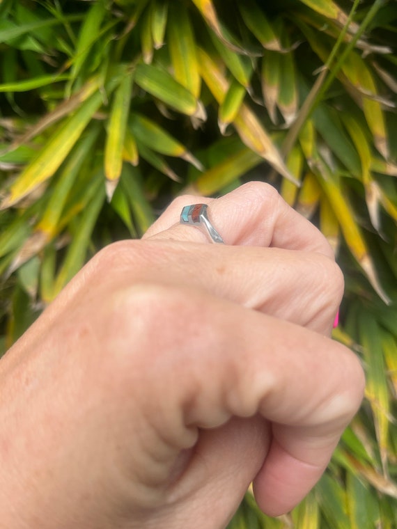 Coral Turquoise Lines Ring - image 4