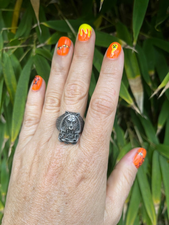 Vintage Wolve Chain Biker Ring - image 1