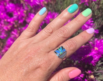 Vintage Opal Jet Inlay Ring