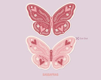 Butterfly Valentine Card: Kids Printable, Lollipop Design (PDF)