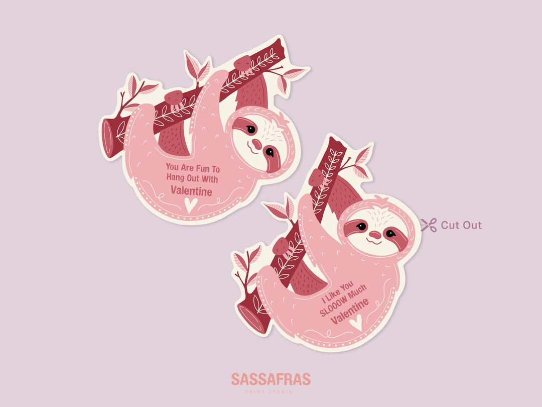 Kids Sloth Valentine Card: Printable Lollipop DIY (PDF) - Etsy