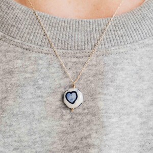 Ceramic Heart Necklace- Porcelain Hand-painted Pendant, Valentine&#39;s Day