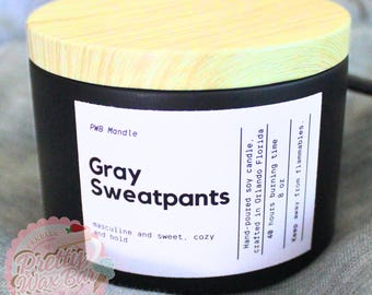 Gray Sweatpants Candle | Leather & Vanilla Scent | Coconut Soy Wax | Sexy Masculine Candle Gift