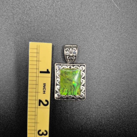 Vintage Abalone Shell Pendant Rectangular Silver … - image 4