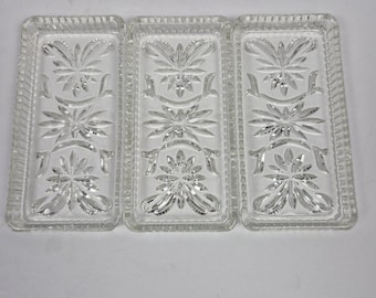 Vintage Pressed Glass Relish Tray Set of 3 Replacement Inserts Starburst USA