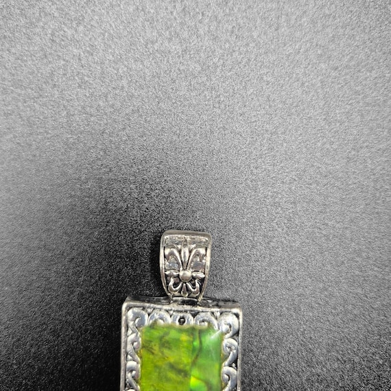 Vintage Abalone Shell Pendant Rectangular Silver … - image 3