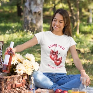 Kirsche Liebe T-Shirt für Sie Süß Ich liebe dich Kirsche viel, Softstyle Unisex Tee - Perfektes Geschenk für Tochter, Mutter Geschenk-Freundin Geschenk-Frau Geschenk