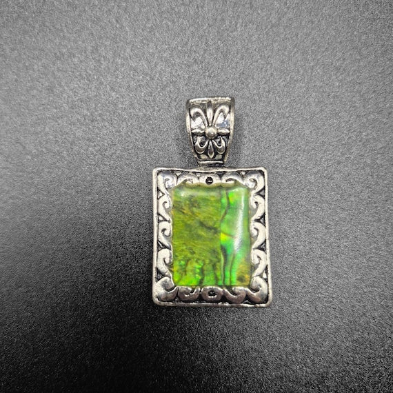 Vintage Abalone Shell Pendant Rectangular Silver … - image 2