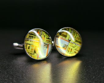 Handcrafted Microchip Cufflinks 'Sunset Ember'