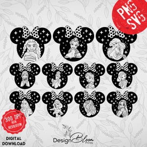 Princess Svg Png Bundle, Princess Silhouette Svg Files, Tiana Svg, Princess Clipart, Frozen Svg, Rapunzel Svg, Snow White Svg For Cricut