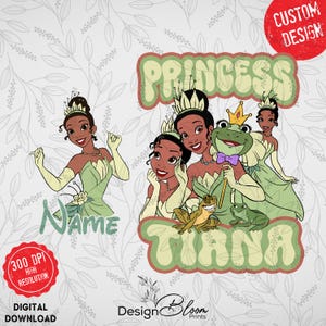 Princess Tiana Png, Front Pocket Tiana Custom Png for Girl, Tiana Back Front Design, Princess Tiana Custom Name, Princess Little Girls Png