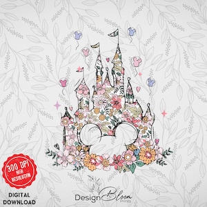 Happiest Place On Earth Png, Magical Castle Floral Png, Magic Kingdom Png, Family Vacation Png, Family Shirt Png, Vintage Kingdom Png