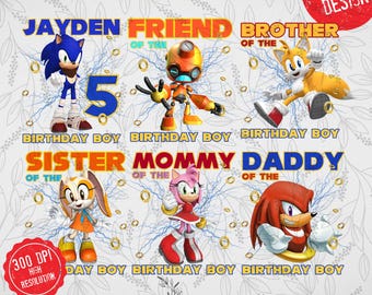 Personalized Sonic Birthday PNG Bundle: Custom Family Design 1379 (Digital Download)