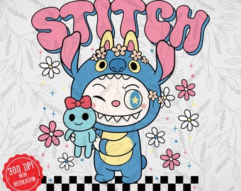 Kawai Labuu Stitch Costume Png, Monster Doll Dressed As Stitch Png, Cute Cartoon Png, Monster Doll Inspired Stitch, Magical Doll Stitch Png