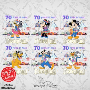 Resort 70th Anniversary Mickey and Friends Png Bundle, Celebration California Park Family Matching , Magical 70 Year Platinum Celebration