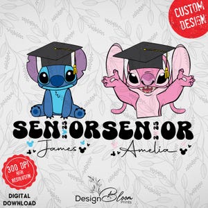 Custom Stitch Angel Senior 2025 Png, Graduation Stitch and Angel Matching Png, Stitch Grad Png, School Graduation Gift, Class Of 2025 Grad